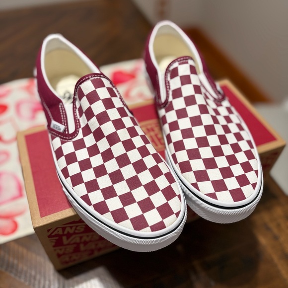 Vans Other - Vans men’s Burgundy and White Checkerboard Slip-On Sneakers